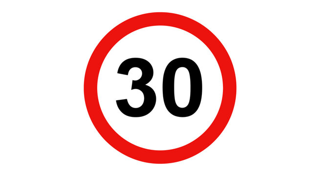 Speed limit thirty road sign symbol.