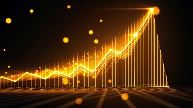 Golden Rising Chart Graph With Light Effects and Data Lines