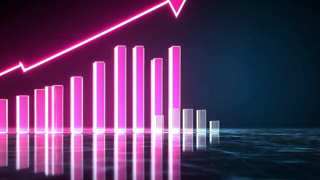 Neon Graph Displaying Positive Trend on Digital Background