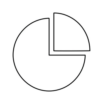 Minimalist pie chart icon vector, simple black outline circle graph with one quarter segment separated, business data visualization symbol