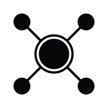 Minimalist network node icon, black circular connection symbol, digital infrastructure and data distribution vector, abstract connectivity logo