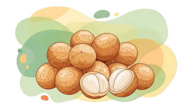 A group of langsats arranged together with soft abstract shapes in the background, illustrated in a modern flat vector style