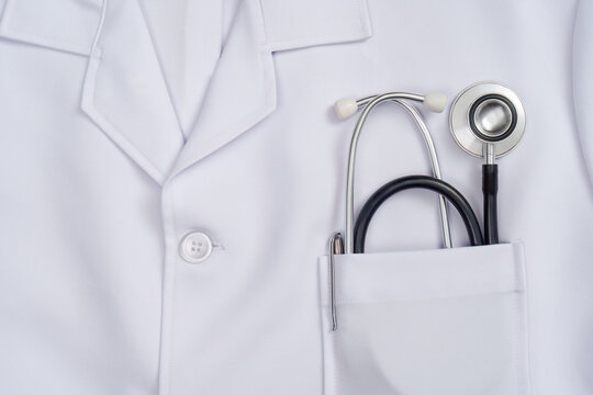 Stethoscope in pocket of white medical coat