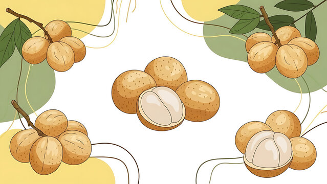 A repeating pattern of langsats and leaves arranged in a decorative composition, ideal for backgrounds and packaging