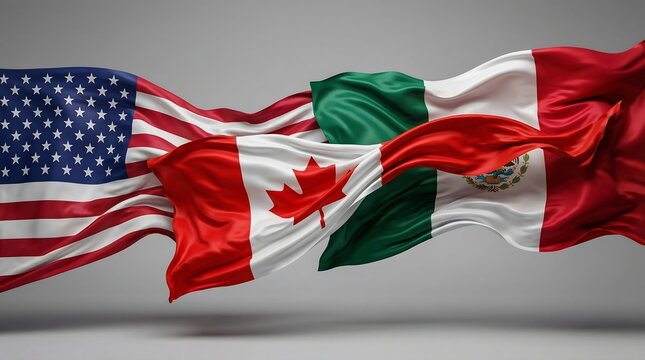 Flags of usa, canada, and mexico waving together in the wind