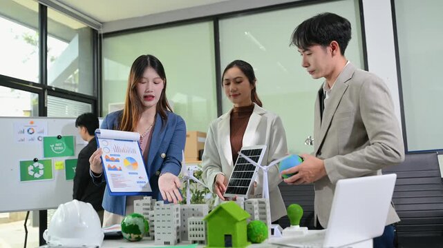 Business team working virtual modern smartphone to reduce CO2 emissions carbon footprint climate change to limit global warming.