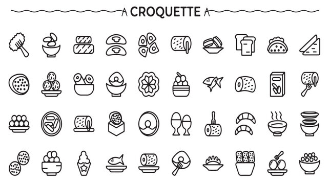 Croquette Food Icons Set Restaurant Menu Culinary Dishes Vector Collection