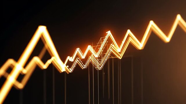 Abstract Data Visualization with Golden Line Graph on Dark Background