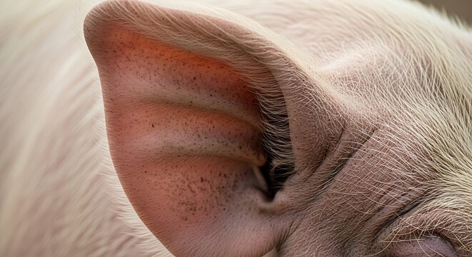 Close-up of a Pigs Ear Showing Detailed Skin Texture and Color.