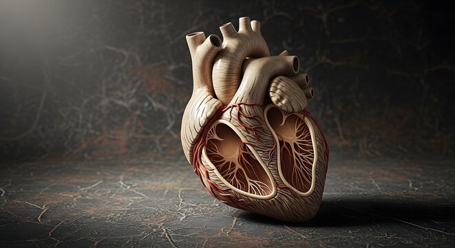 Detailed Anatomical Replica of a Human Heart Showing Internal Structures and Trabeculae