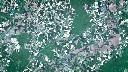 Satellite view of Dijon region, France. European farmland mosaic on open data satellite imagery © M. Jurzyk