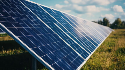 Obraz premium Solar panels covering a wide field, actively converting sunlight into electricity for a sustainable future, highlighting renewable energy and advancements in eco friendly technology