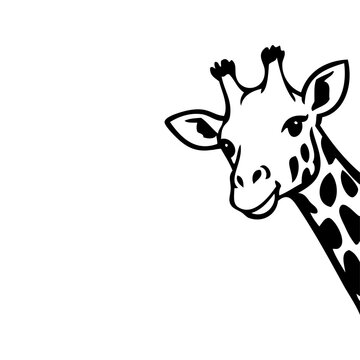 Logotipo con dibujo minimalista con l&iacute;neas de la cabeza de una jirafa asomando del borde de la imagen 