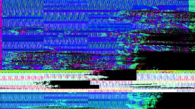 Vibrant glitch streaks background RGB separation, horizontal distortion bands, pixel fragmentation. Bold digital malfunction effect saturated neon tones music visuals, creative transitions, cyberpunk