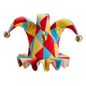 Jester hat with golden bells isolated on transparent background