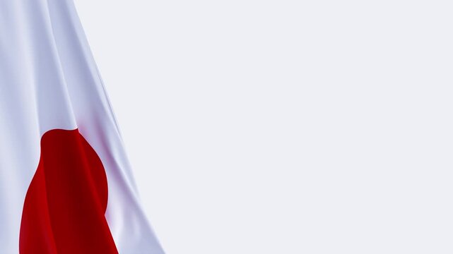 Japanese flag waving in the wind, placed on the left side, separate alpha channel, loop - 3D rendering