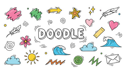 Obraz premium Simple doodle elements depicting nature and weather symbols