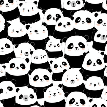 A collection of cute panda faces filling the entire frame with a repeating pattern