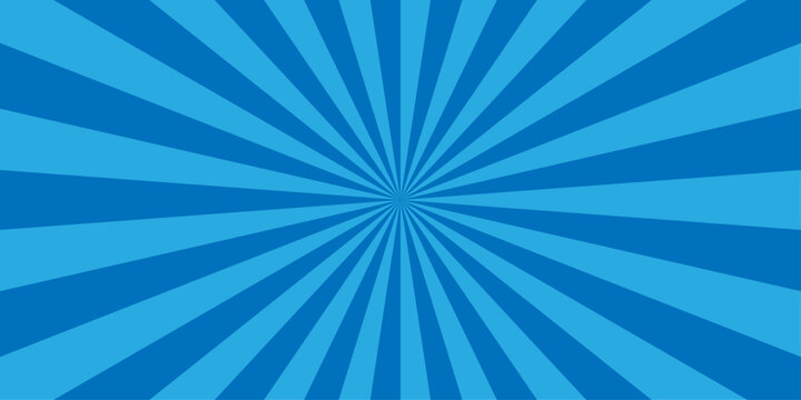 Abstract blue summer sun rays cosmic cartoon sunburst backdrop background. seamless retro vintage burst sunrise vector wallpaper design.