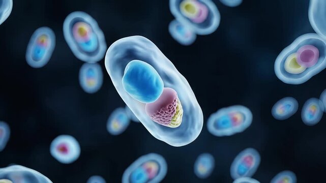 Microscopic chlamydia bacteria cell infection and replication animated 3 d rendering scientific medical research