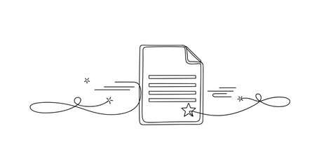 Obraz premium Minimalist line art: document with decorative elements and star icon. None editable stroke