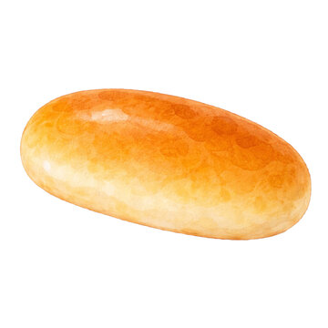 Watercolor Koppe Pan (Japanese Soft Bread Roll) &ndash; Simple Bakery Illustration Isolated on White
