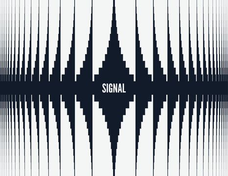 Digital visualization of a sound wave signal. Symmetrical particle dynamics. The energy of rhythm. Big data for science or technology. Vector for brochure, poster, cover, presentation, flyer or banner