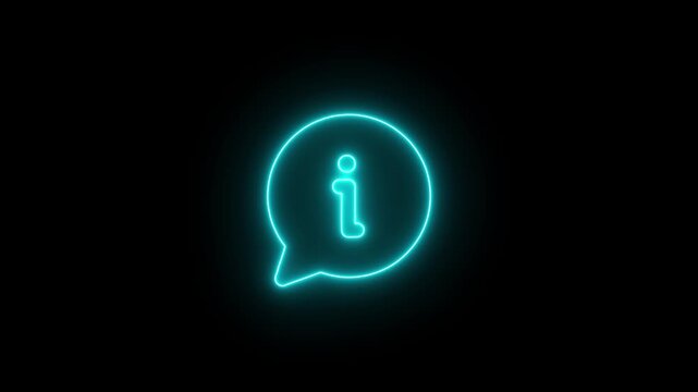Information sign with loop animation on black background. Glowing neon help desk info web concept. Help desk info web concept.
