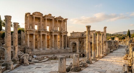Naklejka premium Ancient Ruins Street With Columns Historic Site