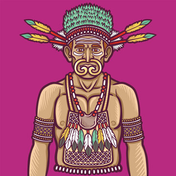Traditional Dani Tribe Warrior From Papua Indonesia Illustration