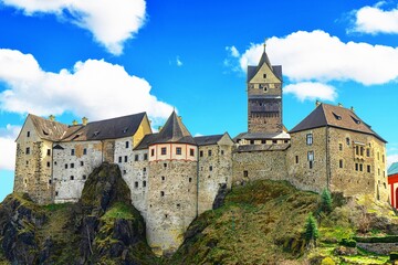 Loket Castle is a historical fortress in the Czech Republic. This medieval castle was built in the 13th century in Romanesque-Gothic style. © Victor