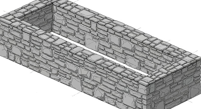 Ancient stone structure with openings, historical building ruins, archaeological site