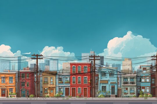 Illustrated Game Environment Still - modern city background - cityscape, designed for contributors to use as in-game scenery or behind UI elements. 