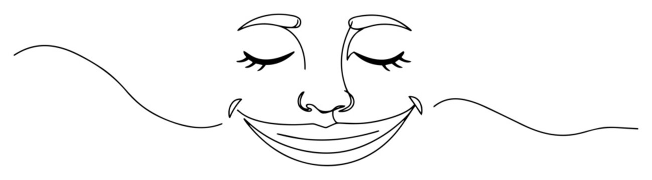 smiling face with closed eyes oneline sketch