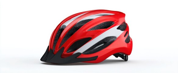Fototapeta premium Feel secure and stylish in this red cycling helmet with white details for outdoor sports.