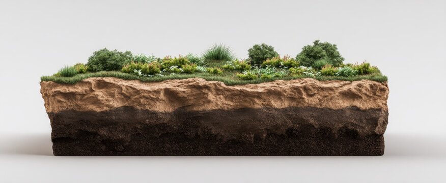 Discover the raw beauty of solid natural bedrock formation beneath rich earth and lush greenery.