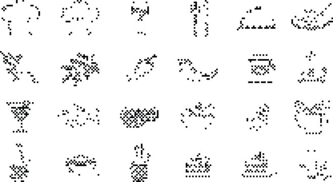 Food Icons Pixelated Bitmap Halftone Dotted Dither Vector Set
