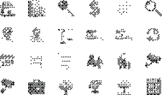 Pixelated Bitmap Halftone Dotted Dither Icons Set Vector