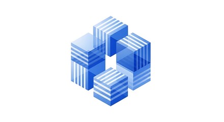 Fototapeta premium Four blue isometric cubes arranged in a circular pattern with horizontal and vertical stripe textures