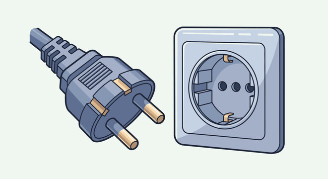 European Type F electrical plug and wall power socket outlet illustration for electricity connection and power supply concept