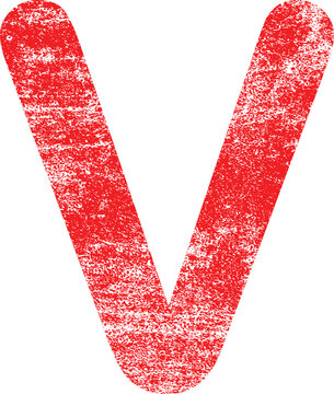 A large red letter v with a distressed texture isolated on white background