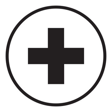 Bold plus sign inside a circle border. Medical, health, addition, or positive symbol vector icon design.