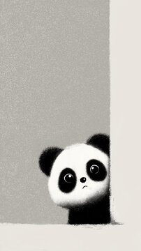 A cute panda peeks around a corner with big eyes A cute panda peeking around a corner with a curious expression