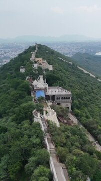 Vertical Aerial View of Shri Manshapurna Karni Mata Temple Udaipur India