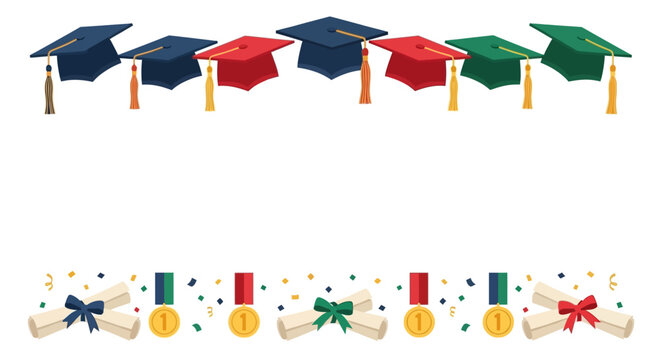 Graduation border frame caps medals gifts celebration academic achievement festivity education success pride joy ceremony university college school event