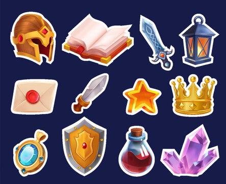 Fantasy Game Stickers with Magic Items and RPG Icons