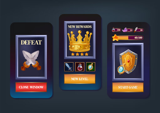 Fantasy Game App UI with Rewards Screen and RPG Interface
