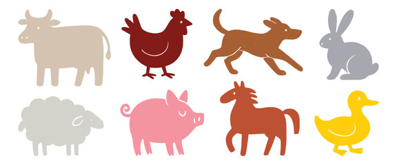 Fototapeta premium Colorful farm animal silhouettes, vector element set