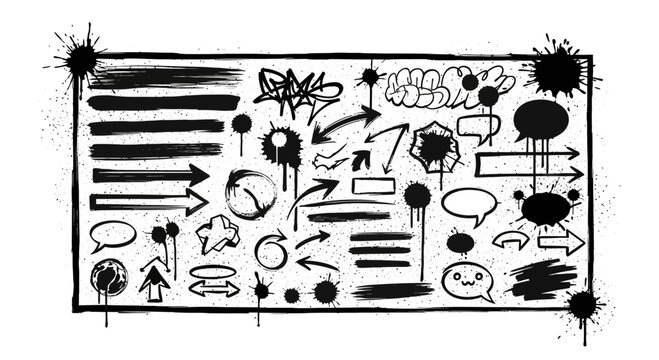 Graffiti Elements Collection: Arrows, Speech Bubbles, Splatters, Brushes - Black & White