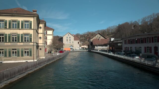 View of the final stretch of the Aare River from the Tychsteg Bridge